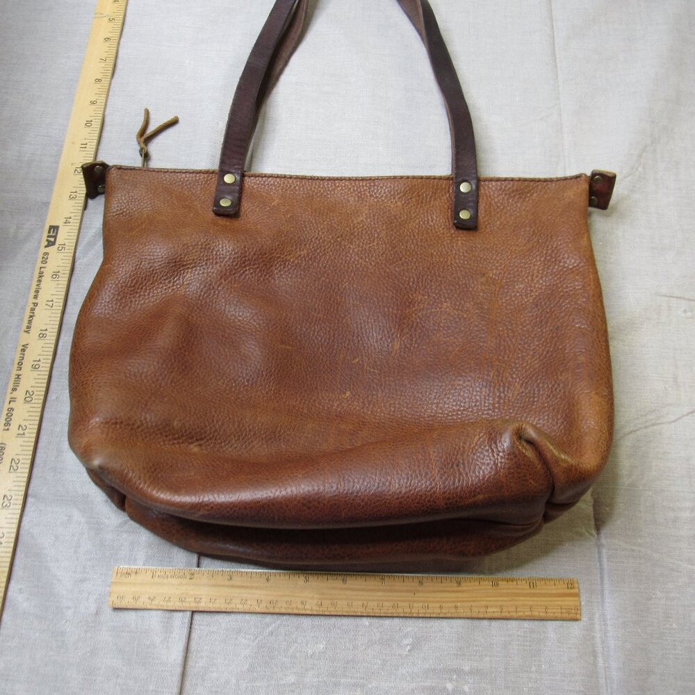 Portland Leather Goods Purse Tote Shoulder Bag Medium Brown Zipper Handmade Boho
